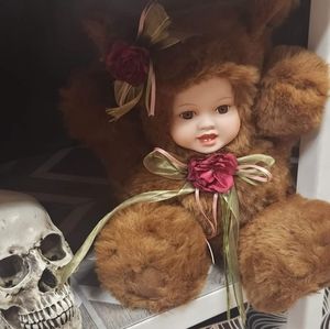 Adorable Vintage Seymore Mann Porcelain Doll Teddy Bear